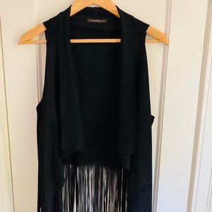 Black faux suede Fringe Hippie Vest